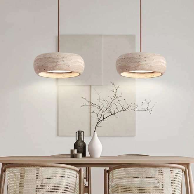 Modern Travertine Pendant Lights Natural Yellow Stone LED Hanging Lamps Indoor Decor Lighting Bedroom Dining Room Bar Study