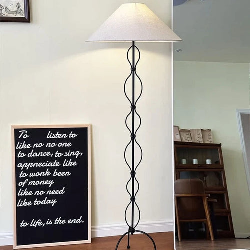 Wabi Sabi Cream Fabric & Iron Spiral Floor Lamp