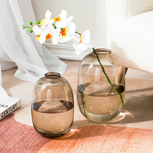 Minimalist Clear, Smoke, Brown Glass Rounded Bulb Vases - The Finishing Touch Decor