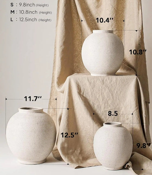 Large white sandstone ceramic round floor vase, decorative ceramic vase by The Finishing Touch Decor with smooth finish