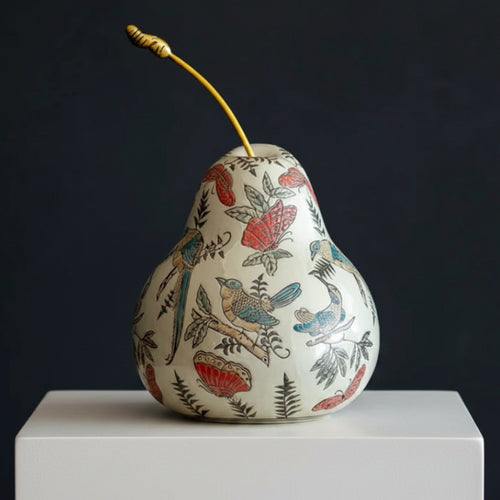 Ceramic Chinese Painted Pear 14" Table Statue
