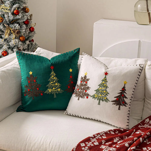 Velvet Embroidered Christmas Tree Throw Pillow Covers