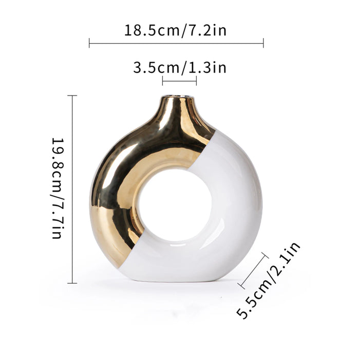 Gold Accent Ceramic Donut Vase