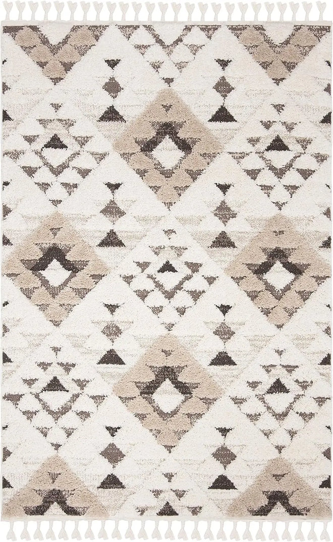 Moroccan Shag Ivory & Brown Thick Boho Tasseled Area Rug - The Finishing Touch Decor