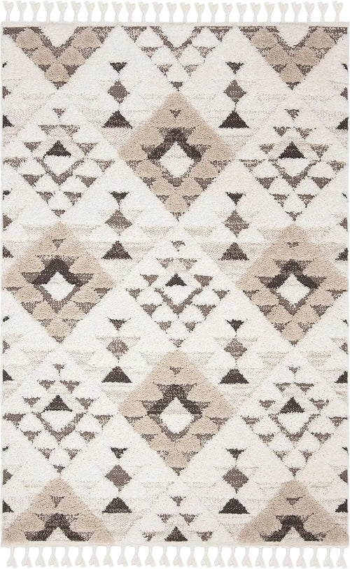 Moroccan Shag Ivory & Brown Thick Boho Tasseled Area Rug - The Finishing Touch Decor
