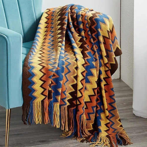 Lightweight Aztec Ethnic Pattern Geometric Plaid Tapestry Throw Boho Blanket - The Finishing Touch Decor