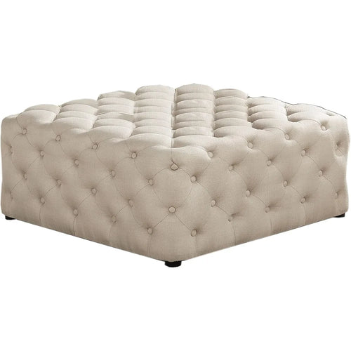 Sherlyn Tufted Square Ottoman/Footstool, Beige Linen