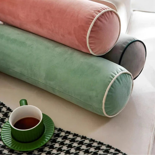 Long Round Pillows Luxury Soft Velvet Column Cushions Candy Color Decorative Pillow For Sofa Chair Bedding Home Decoration