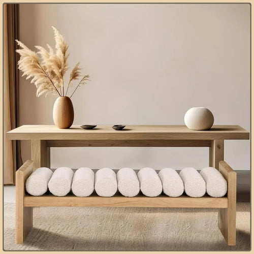 Cream Bench with Solid Wood Rich Natural Finish