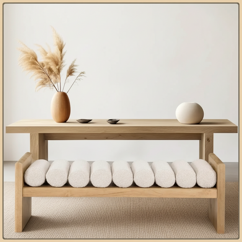 Cream Bench with Solid Wood Rich Natural Finish