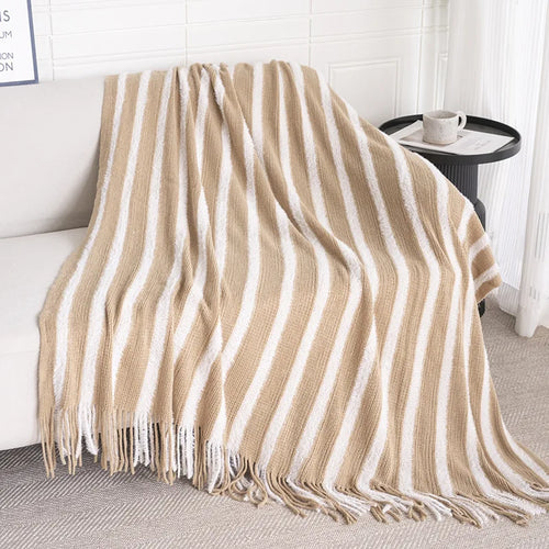 Striped Knit Coastal Lightweight Throw Blanket