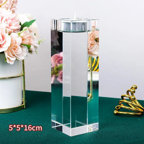 Crystal Clear Solid Glass Romantic Square Cube Candle Holder - 1 or 3pcs - The Finishing Touch Decor