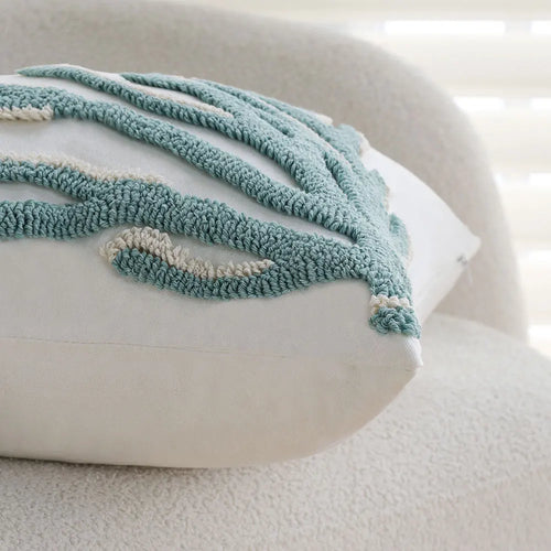 Coastal Aqua Coral & Shell Tufted Throw Pillow Covers