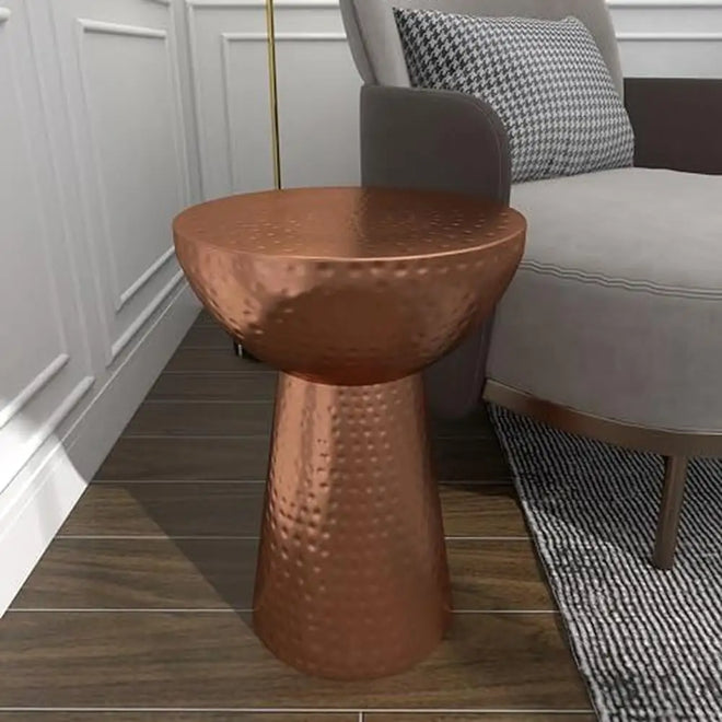 Copper Metal Round Pedestal Accent Side Table - The Finishing Touch Decor