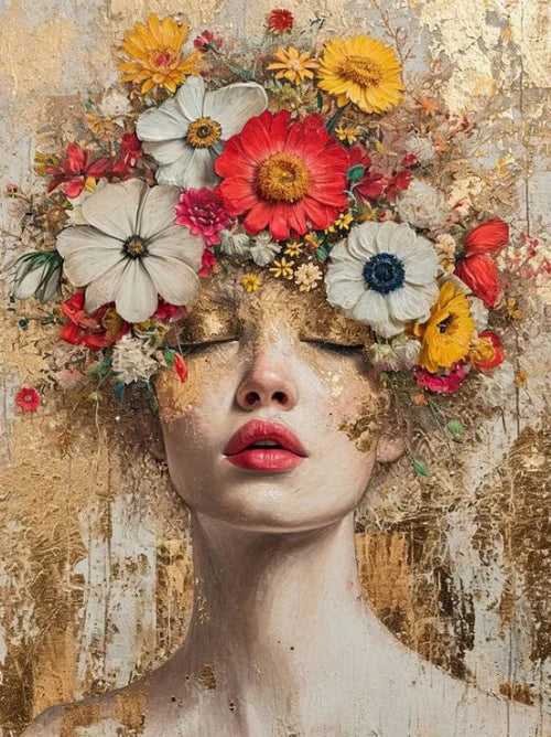 Gold Foil Mystical Floral Woman Canvas Painting Print - The Finishing Touch Decor