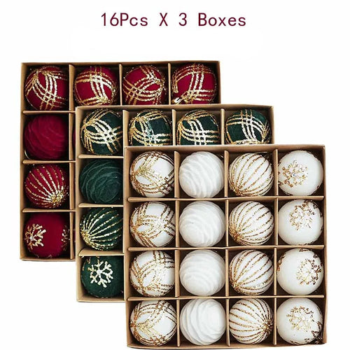 Flocked 6cm Round Christmas Tree Ornaments