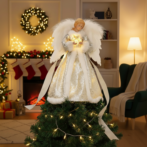 Christmas Angel Tree Topper with 8 Lights Modes