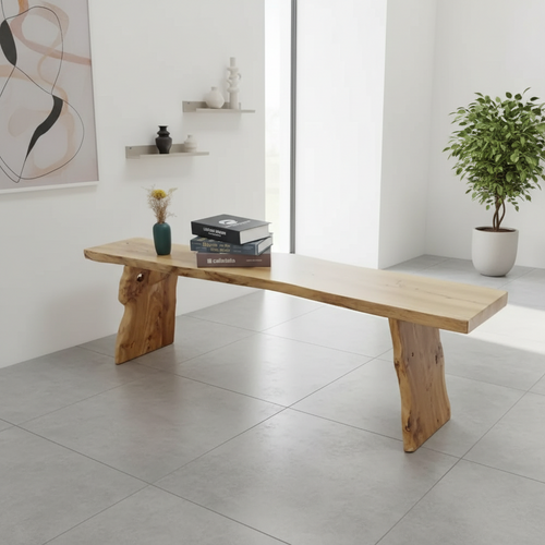 Long Elm Wood Raw Edge Rustic Bench