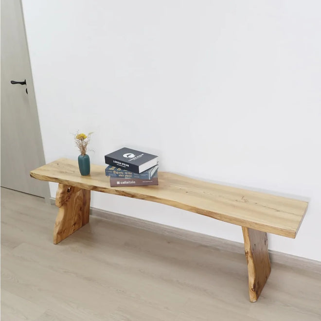 Long Elm Wood Raw Edge Rustic Bench