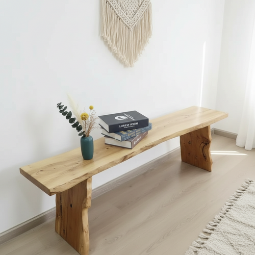 Long Elm Wood Raw Edge Rustic Bench