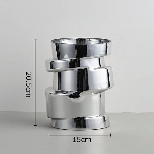 Displaced Stacked Round Silver Glass Geometric Vase - The Finishing Touch Decor