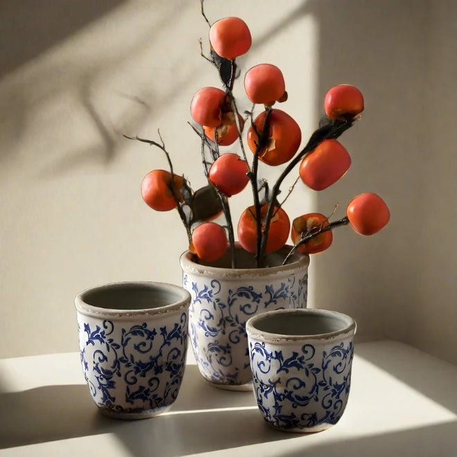 Chinese Antique Blue & White Pastoral Design Pottery Planter - The Finishing Touch Decor