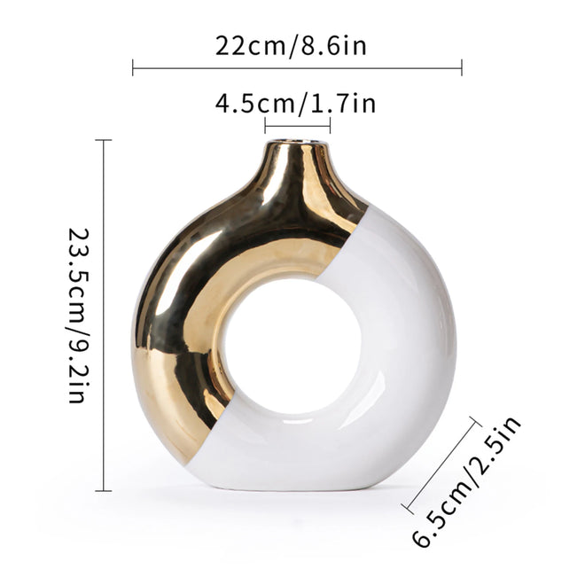 Gold Accent Ceramic Donut Vase