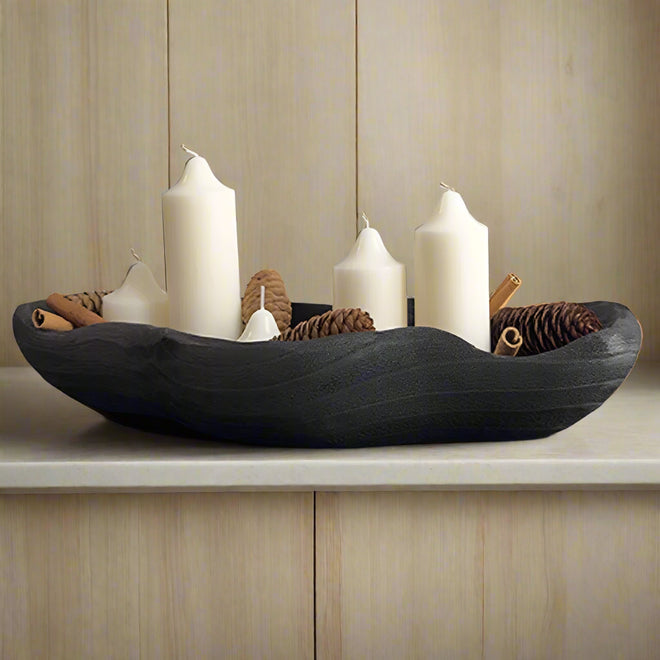 Wood Black Storage Tray Desktop Decorative Kitchen Storage Organizer Accessories Retro Ornament Storage Container Fruit Bowls
