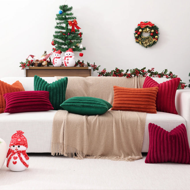 Soft Faux Rabbit Fur Holiday Throw Pillow Covers