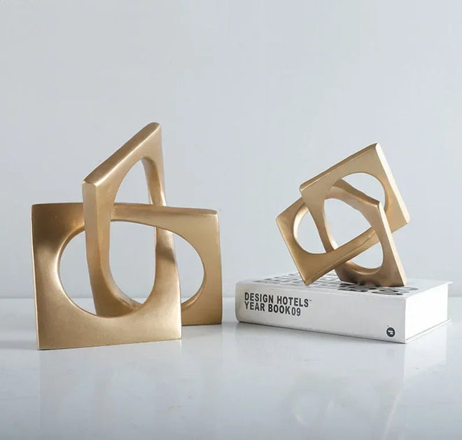 Abstract Geometric Distortion Ornaments Crafts Desk Decoration Golden Square Collar Artwork Statue Room Aesthetics Decor