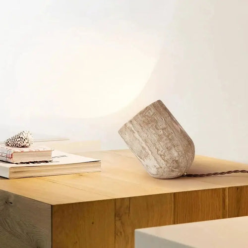 Natural Yellow Cave Stone Travertine Floor Table Lamp - The Finishing Touch Decor