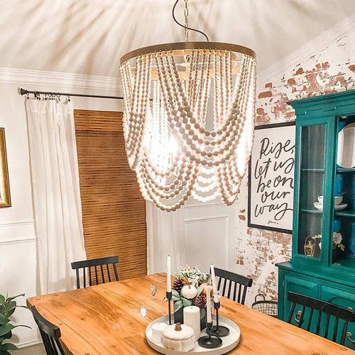 Rustic Cottage Wooden Beaded Vintage Lighting Chandeliers - The Finishing Touch Decor