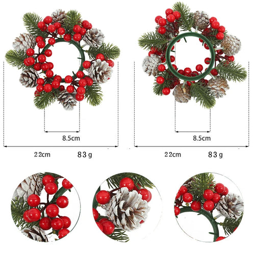 Artificial Pinecone & Berry Christmas Candle Wreaths