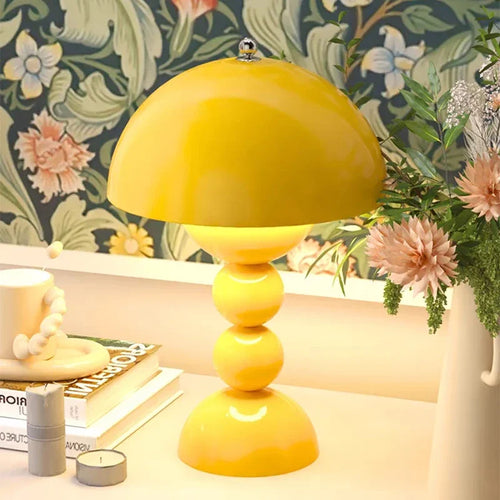 Post-Modern Mushroom USB Table Lamp by The Finishing Touch Decor, showcasing a dimmable lighting fixture with a unique mushroom design.