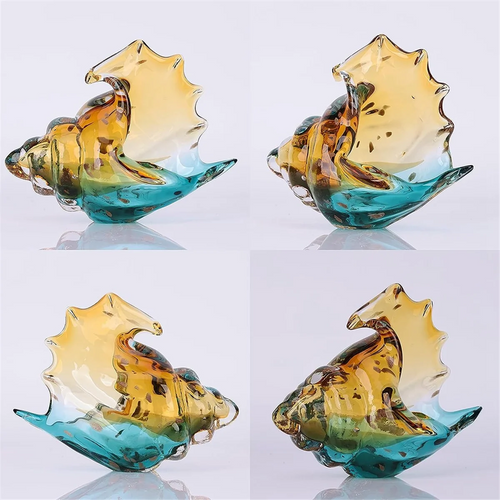 Coastal hand-blown glass conch shell sculpture, decorative table art piece by The Finishing Touch Decor.