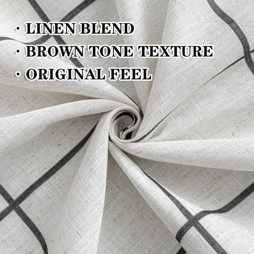 Horizontal stripe coastal linen blackout curtains in black with a modern design, suitable for stylish window decor.