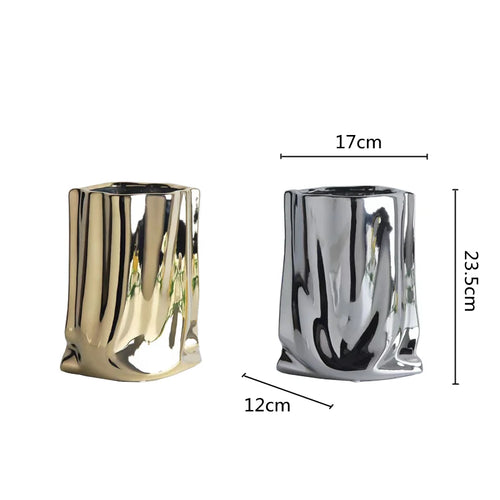 Silver Ruffled Ceramic Porcelain Flower Vase - The Finishing Touch Decor
