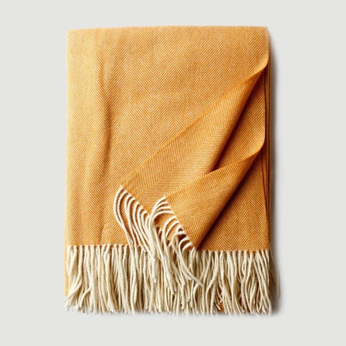 Herringbone Cashmere & Wool Solid Color Throw Blanket - The Finishing Touch Decor