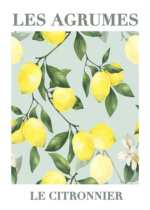 Retro Lemon Garden Canvas Poster Fresh Lemon Olive Tree Wall Art Prints for Modern Living Room Office & Summer Home Decor Gifts
