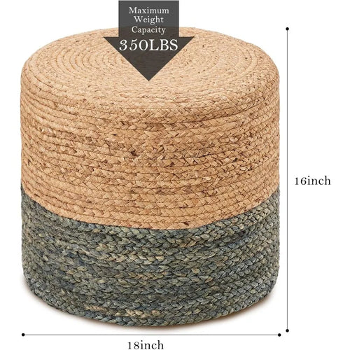 Handwoven Natural Jute Husk 18" Ottoman Pouf