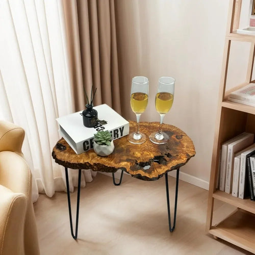 Small Live Edge Natural Wood and Metal Side Table - The Finishing Touch Decor