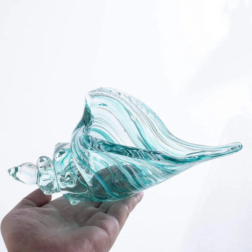 Sea Blue Hand Blown Glass Conch Shell Art Figurine