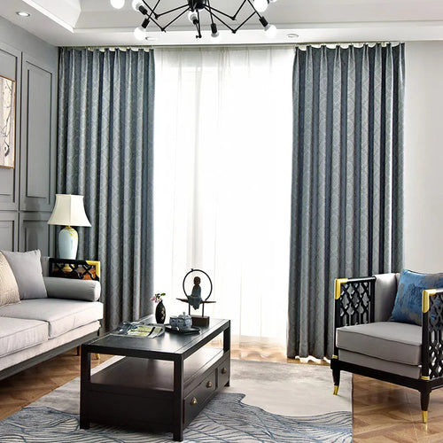 French Blue Luxury Jacquard Heavy Textured Curtains - The Finishing Touch Decor