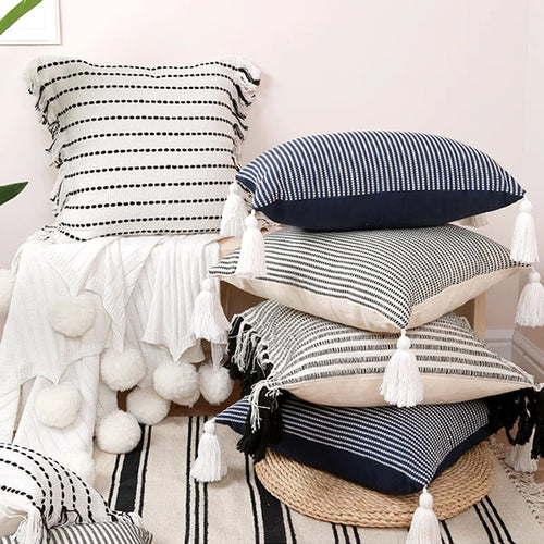 Boho Tassel Linen Weave Variety Throw Pillow Covers - The Finishing Touch Decor