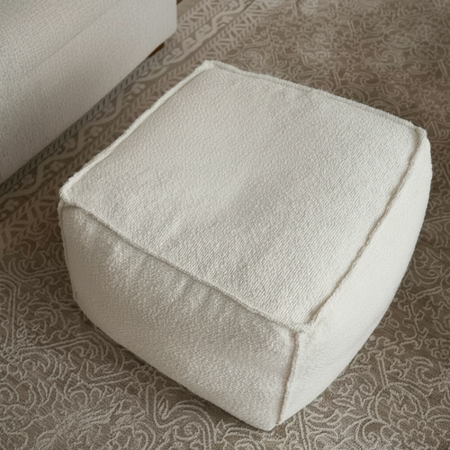 Cream Boucle Pouf Ottoman Footrest