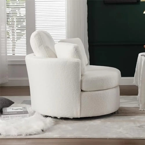 Oversized Boucle Round Barrel Accent Swivel Chair