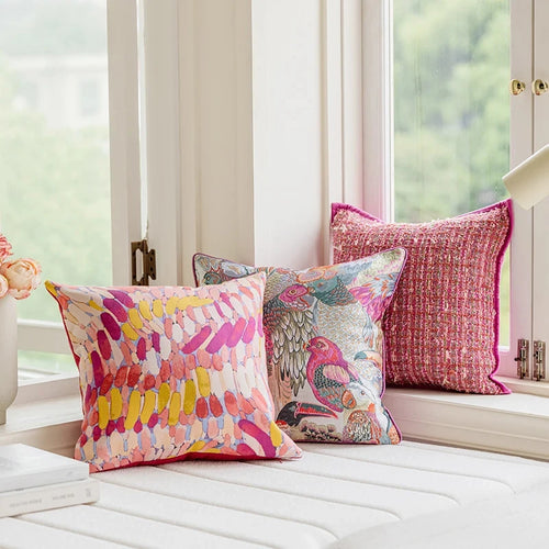 American Colored Pillow Cover Decorative Pink Jacquard Yarn-dyed Cushion Cover Home Living Room Cojines Decorativos Para Sofá