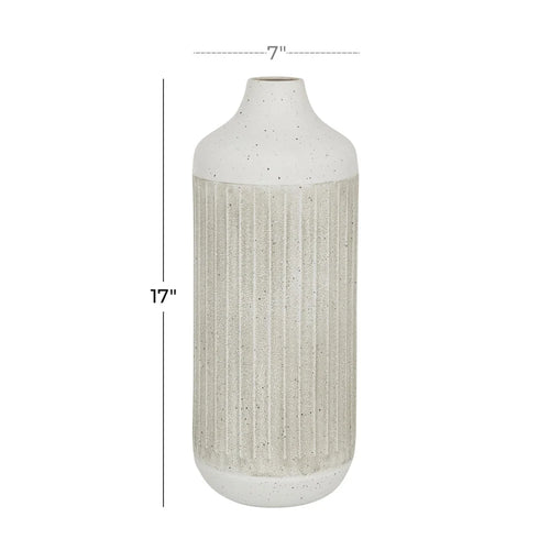 17 Inch Tall Gray Iron Cylinder Vase Textured Surface Decorative Home Accent Indoor Use Rubber Stoppers Minimalist Design