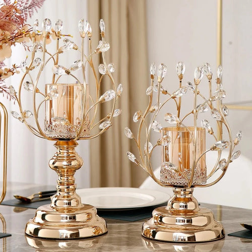 New-Classical Crystal Glass Shiny Metal Tall Tea Pillar Candle Holders - The Finishing Touch Decor