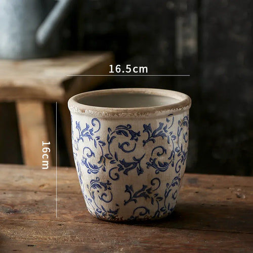 Chinese Antique Blue & White Pastoral Design Pottery Planter - The Finishing Touch Decor